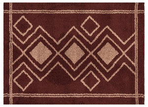 Burgundy rug with geometric pattern
