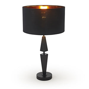 Black table lamp with a gold interior on a white background