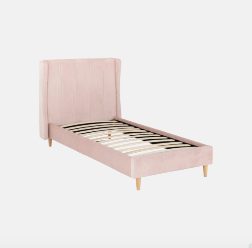 Amelia 3' Bed Pink Velvet Fabric