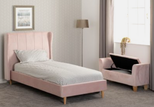 Amelia 3' Bed Pink Velvet Fabric