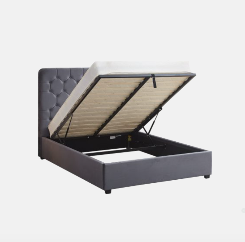 Madison Ottoman Bed – Grey Velvet Fabric (Available in 4'6" double or 5' king size.)