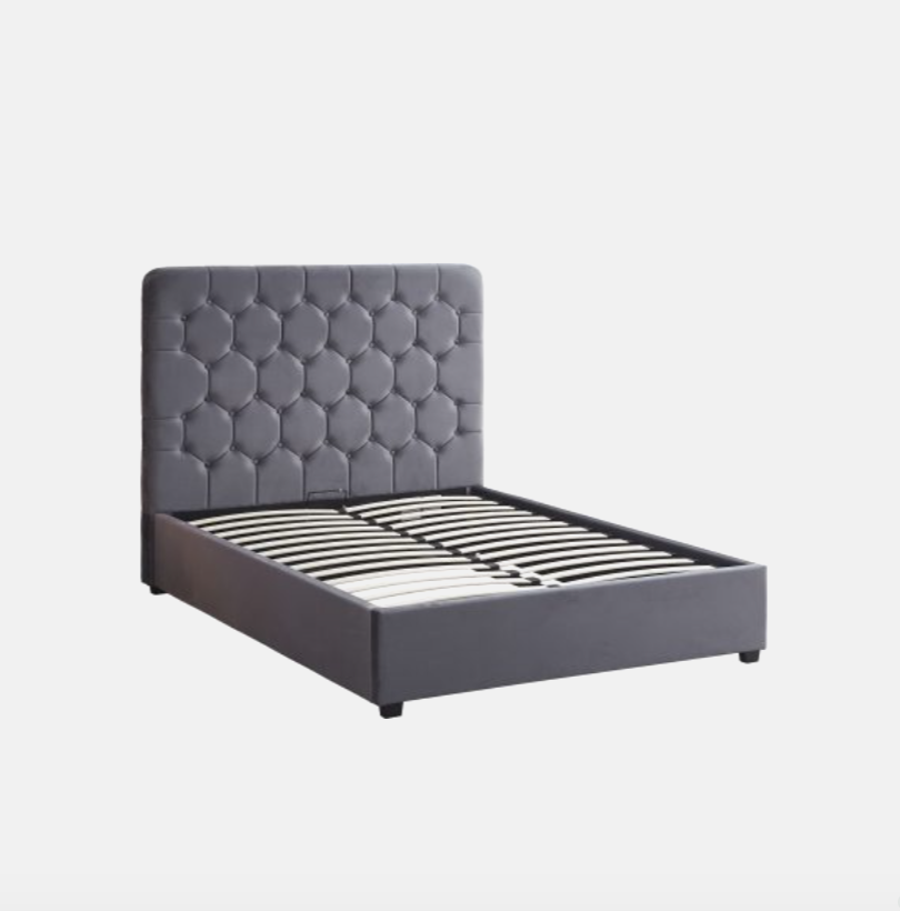 Madison Ottoman Bed – Grey Velvet Fabric (Available in 4'6" double or 5' king size.)