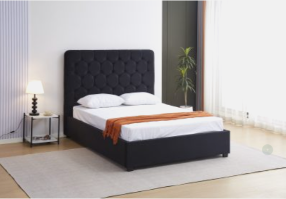 Madison Ottoman Bed – Black Velvet Fabric (Available in 4'6" or 5')