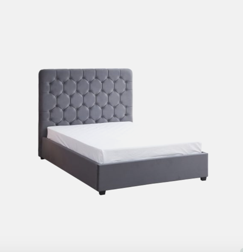 Madison Ottoman Bed – Grey Velvet Fabric (Available in 4'6" double or 5' king size.)