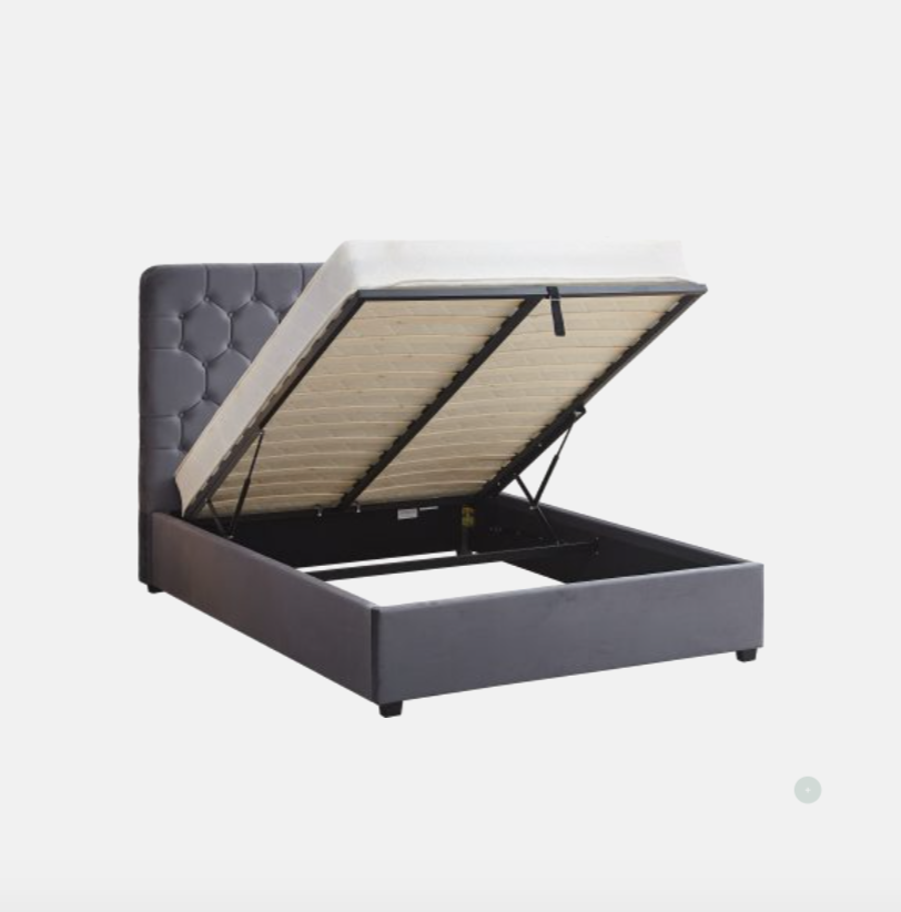 Madison Ottoman Bed – Grey Velvet Fabric (Available in 4'6" double or 5' king size.)