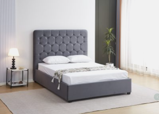 Madison Ottoman Bed – Grey Velvet Fabric (Available in 4'6" double or 5' king size.)