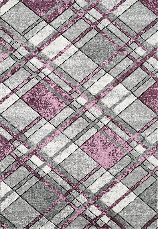 Accra Rug Geometric patterned rug with Lilac and grey squares