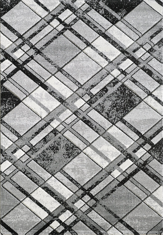 Black and white geometric patterned rug