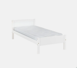 White wooden bed frame on a white background