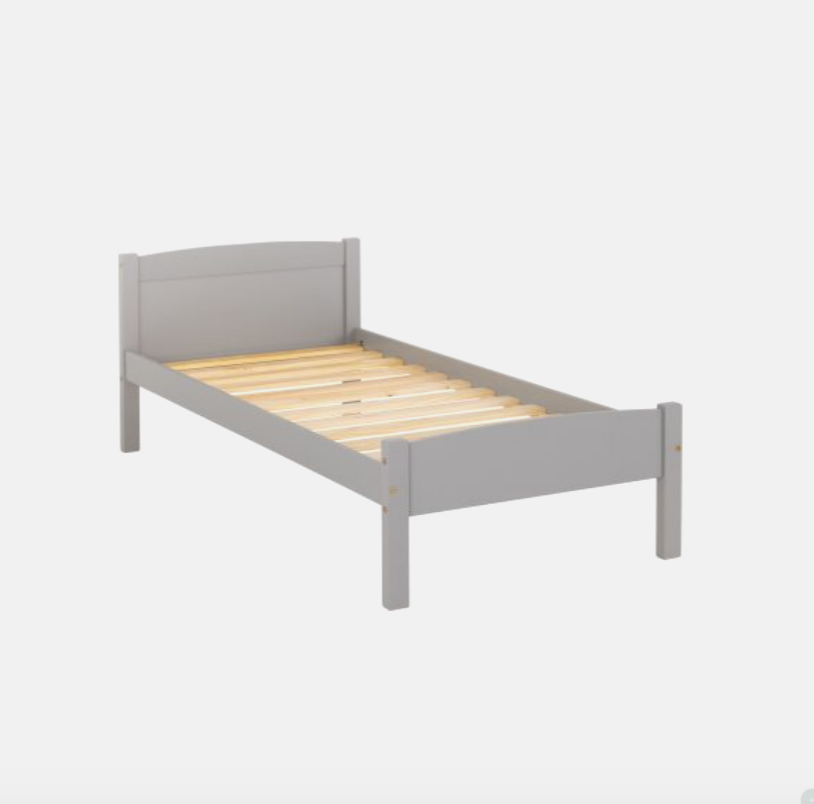 Gray wooden bed frame on a white background