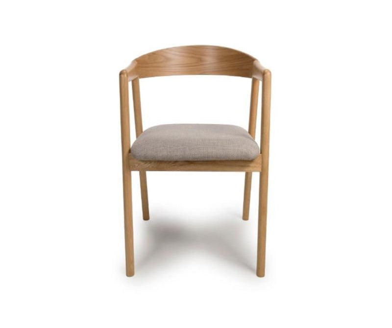 A Anders Oak Dining Chair with a beige upholstered seat and a wooden frame.