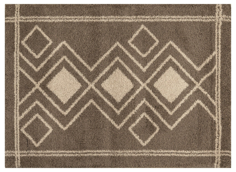 Brown and beige geometric patterned rug
