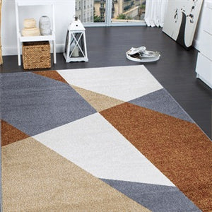 Grey, White and brown rug.