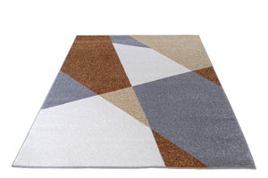 Grey, White and brown rug.
