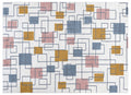Patterned rug with geometric design on a white background