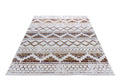 Patterned rug with brown and beige design on a white background