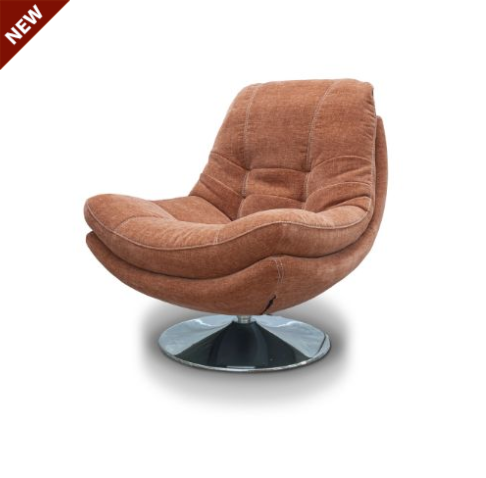 Brown swivel chair on a white background with 'NEW' label.