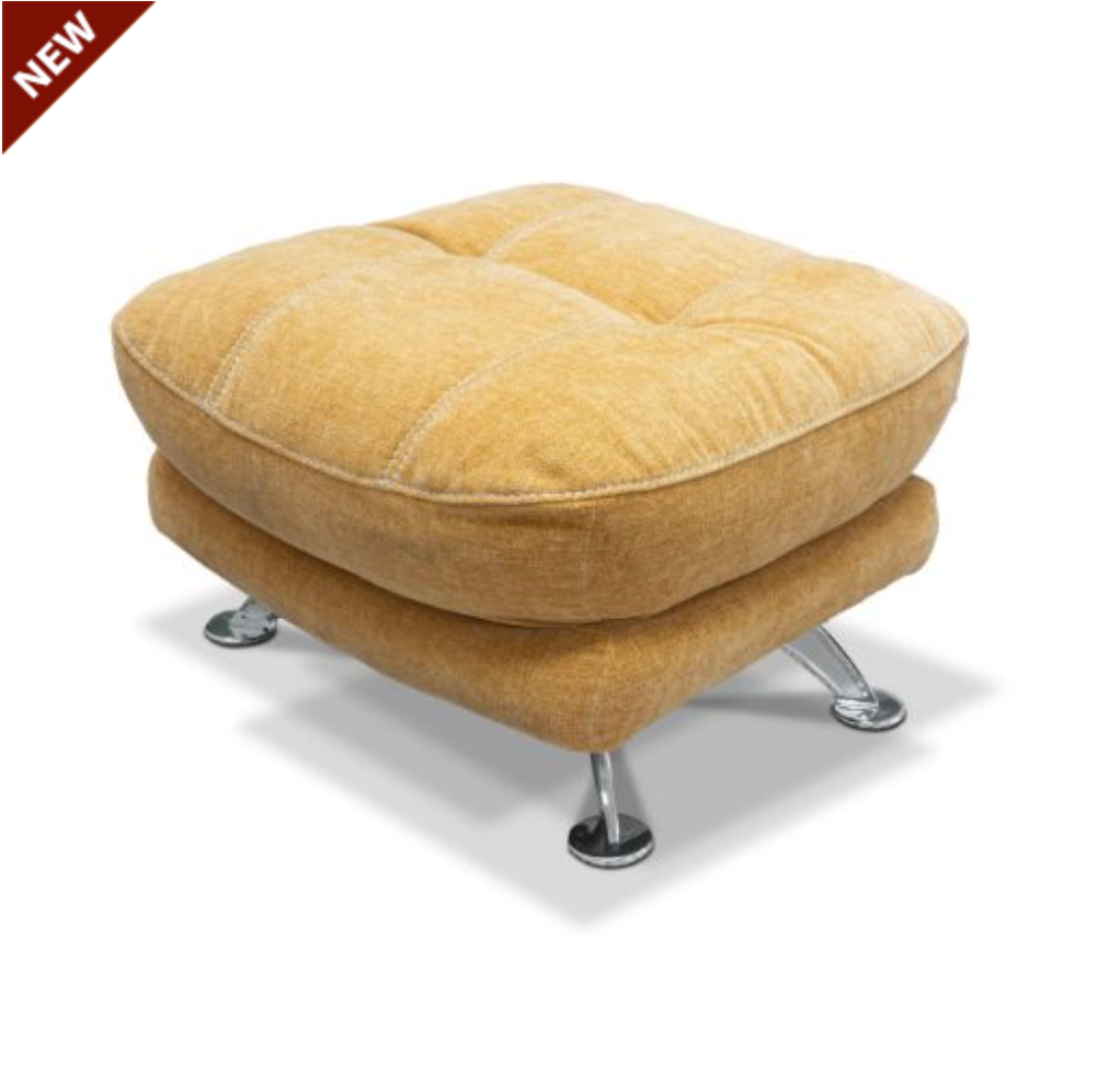 Yellow ottoman with chrome legs on a white background