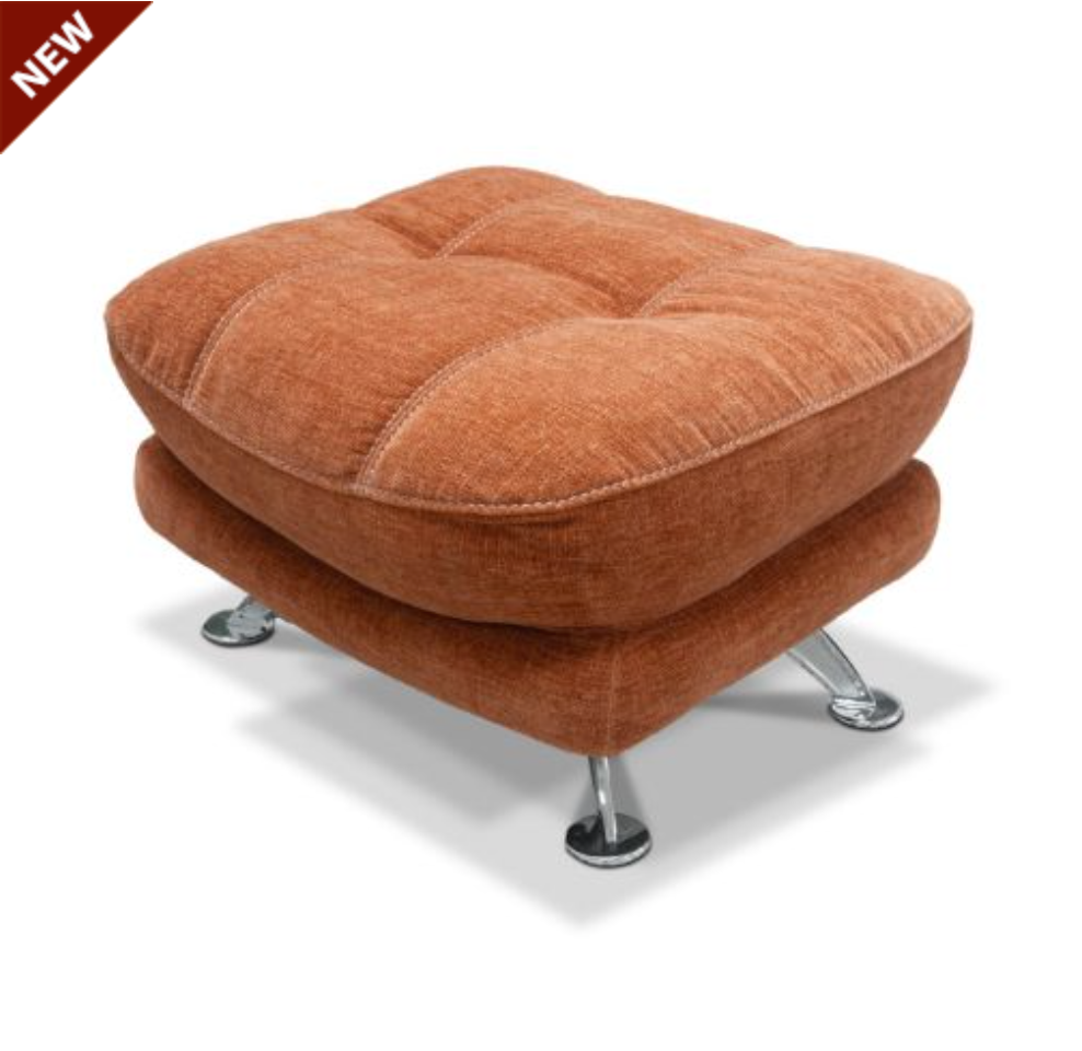 Brown ottoman with chrome legs on a white background