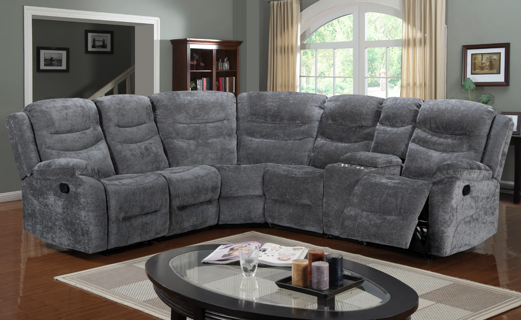 Grey Fabric Benson Manual Recliner Sofa