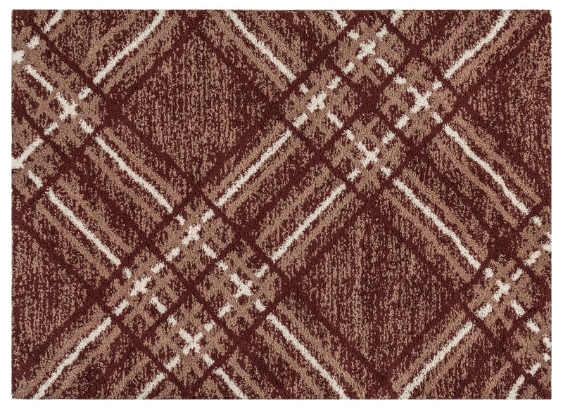 Brown and beige plaid patterned rug