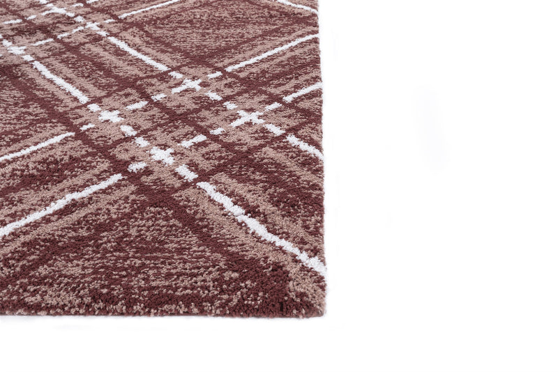 Close-up of a textured brown and white checkered rug