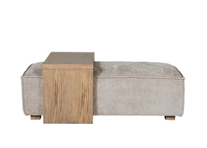 Ottoman with wooden side table on a white background