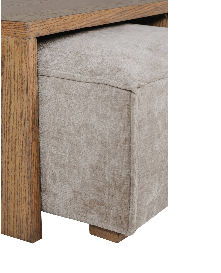 Cube ottoman with wooden frame on a white background