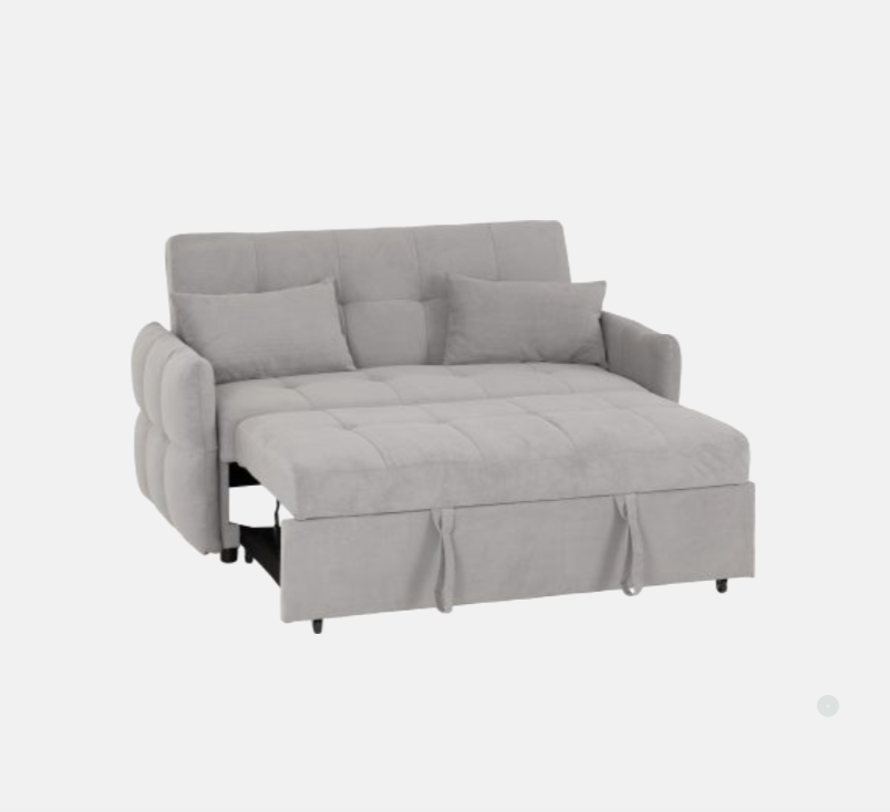 Grey sofa bed with storage on a white background