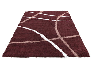 Brown rug with white and beige lines on a white background