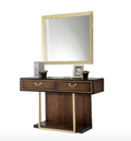 Wooden console table with mirror on a white background