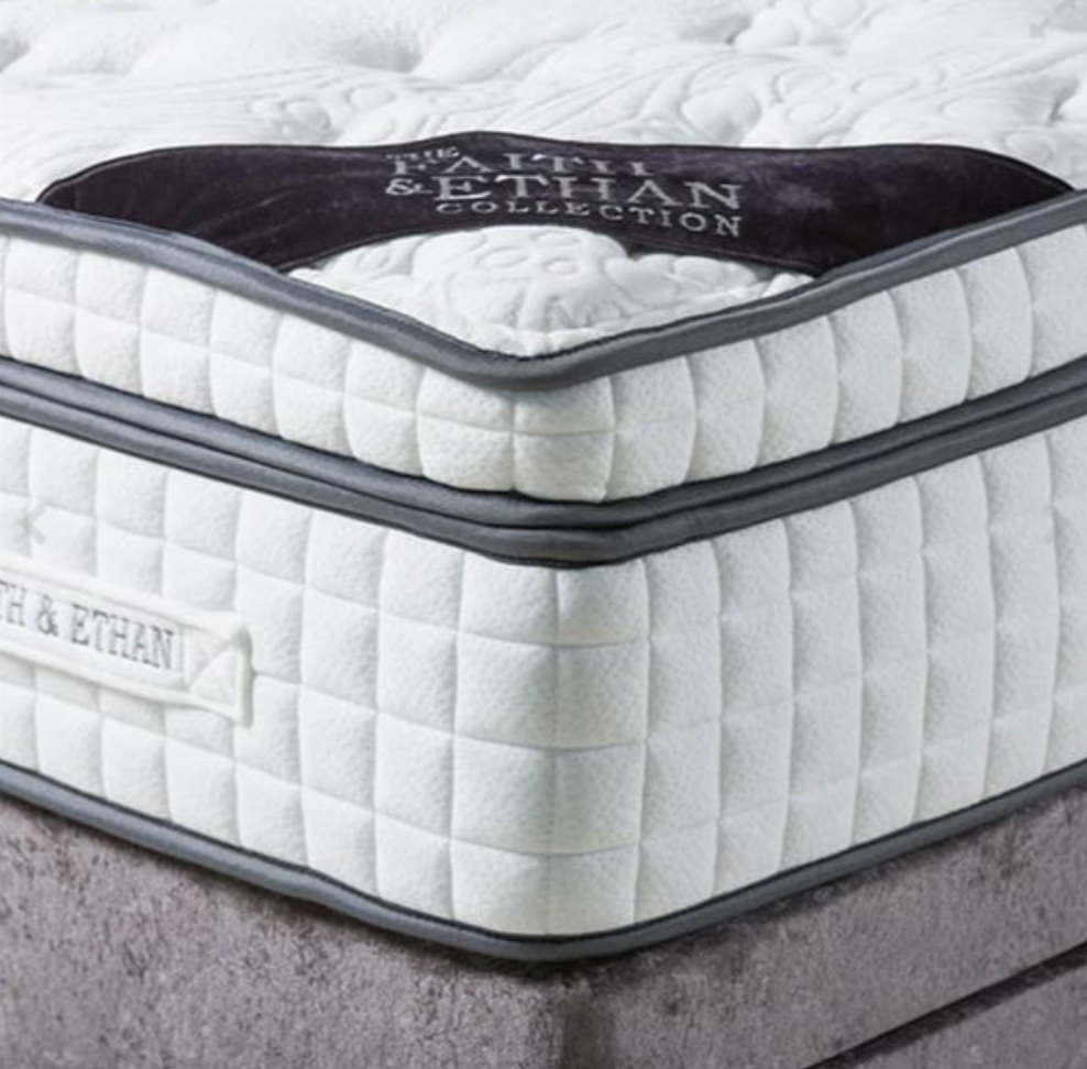 Mattress with 'Alfi & Ethan' branding on a white background