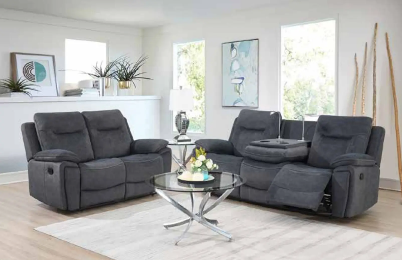 Finley Recliner Sofa Grey Fabric