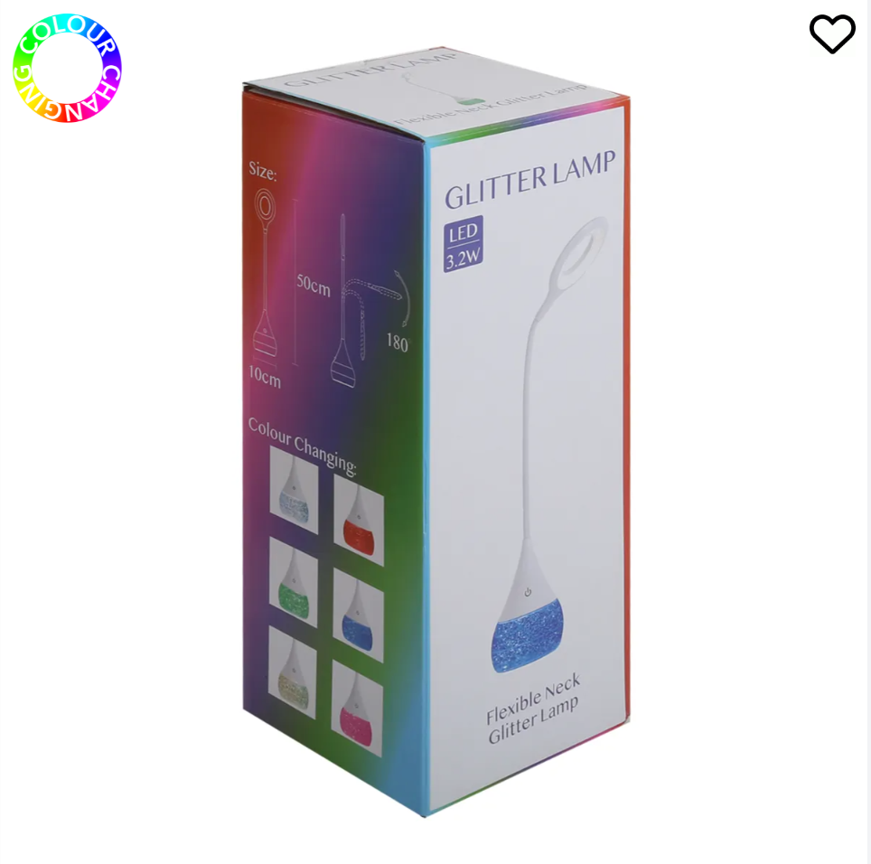 Flexible Neck LED Colour Changing Glitter Lamp 10 x 50cm