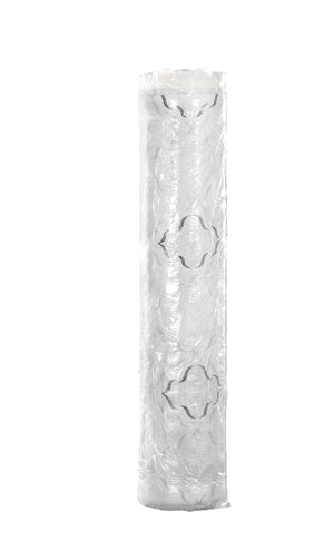 Clear plastic tube with floral cutouts on a white background