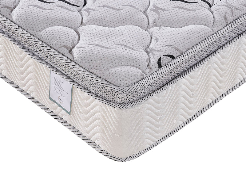 Grey mattress with a textured surface on a white background