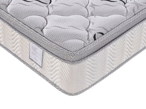 Grey mattress with a textured surface on a white background