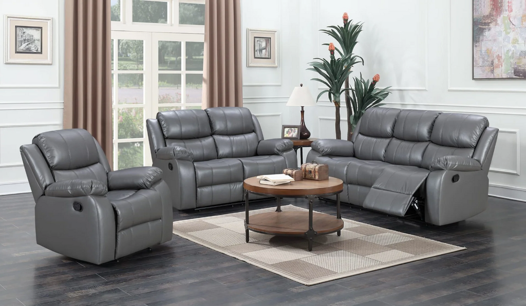 Grey Leather Recliner Sofa