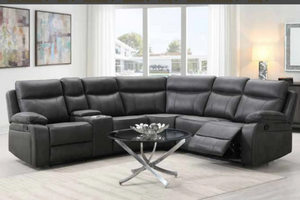 Kingsley Recliner Sofa – Gunmetal Grey Leather