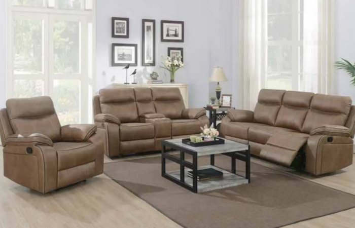 Kingsley Recliner Sofa – Tan Fabric