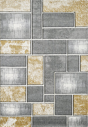 Patterned tile design with geometric shapes in gray, gold, and beige.