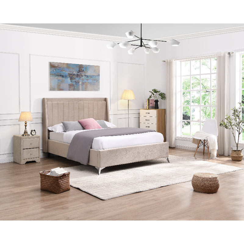 Neatly arranged bedroom with a bed, nightstands, and decor.