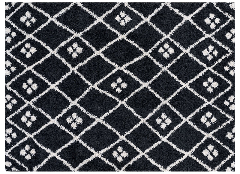 Black and white geometric patterned rug