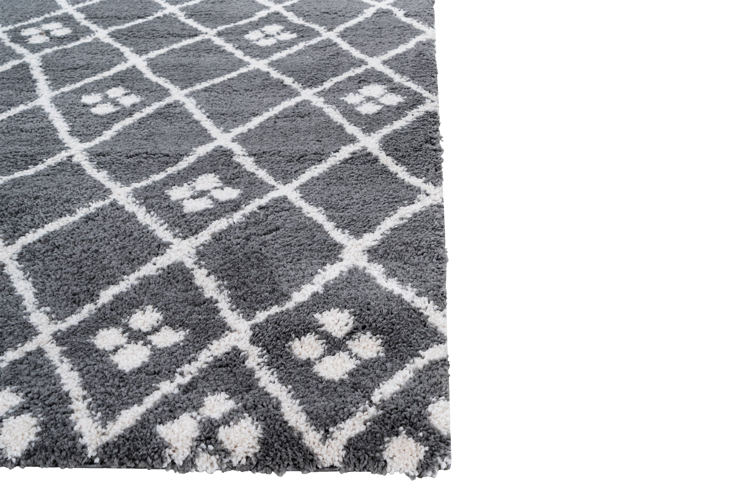 Grey checkered rug with paw print pattern on a white background