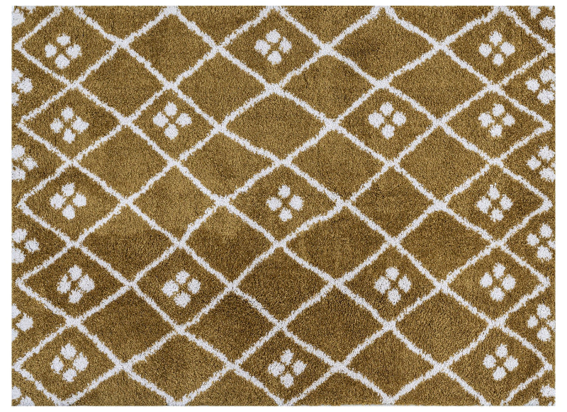 Mustard rug with white geometric pattern