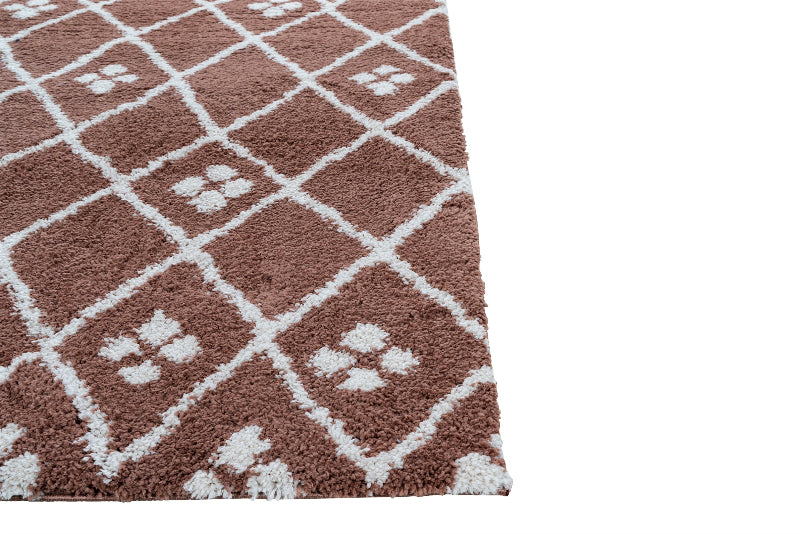 Brown and white checkered rug with paw prints on a white background