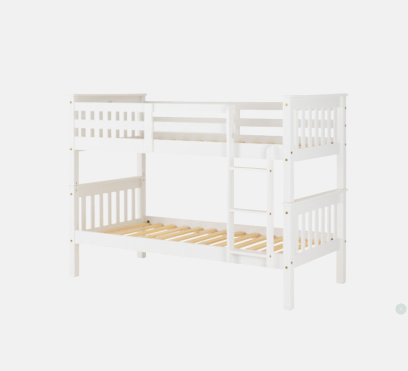 White wooden bunk bed on a white background