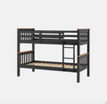 Black bunk bed with wooden accents on a white background