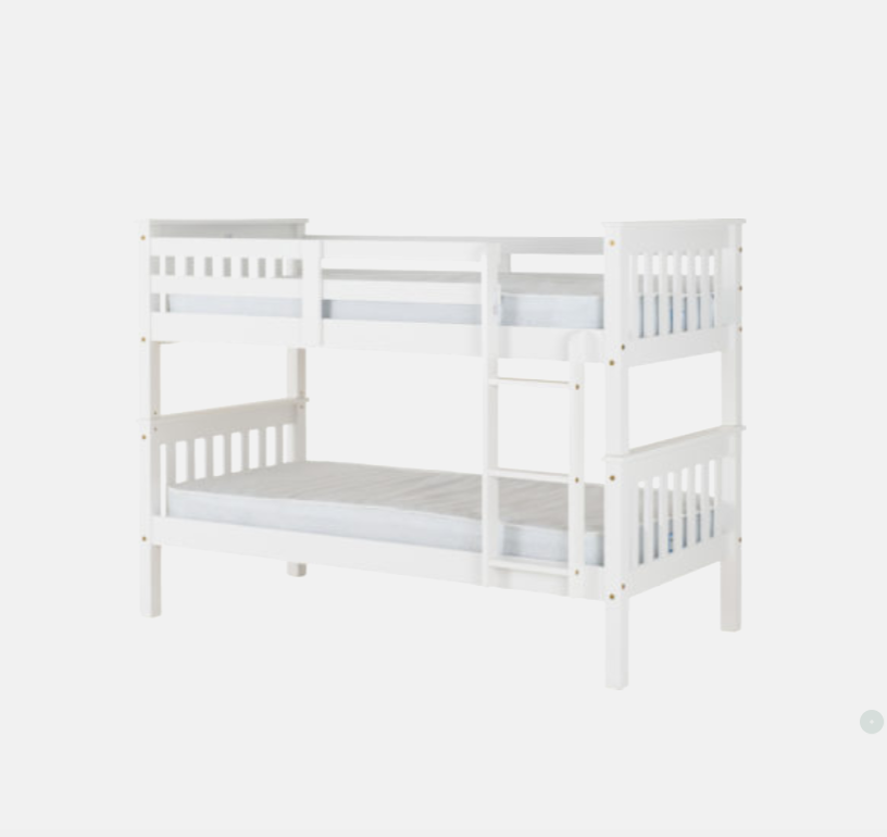 White L-shaped bunk bed on a white background