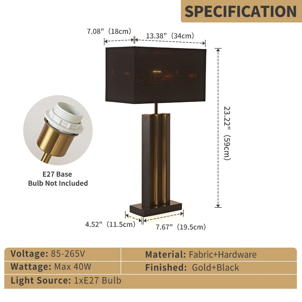 Table lamp with dimensions and specifications on a white background